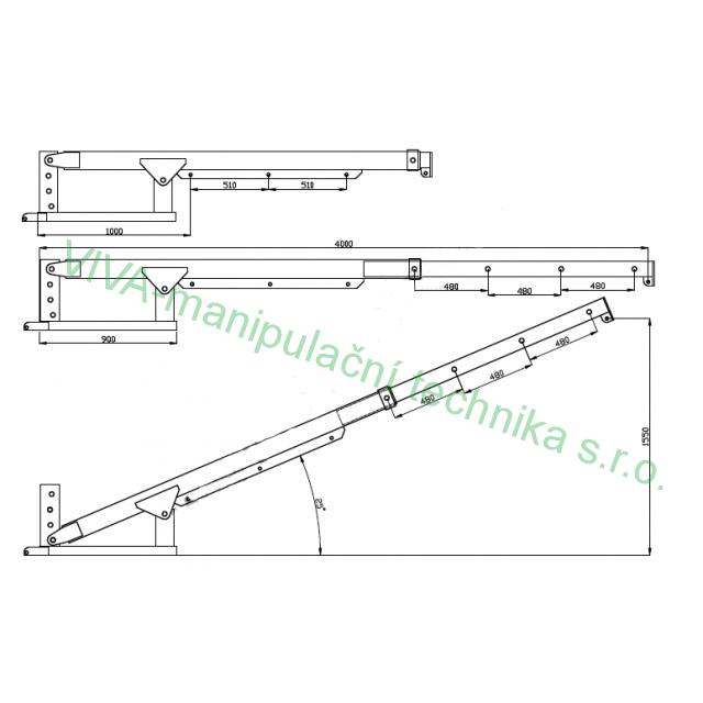 Jeřábové rameno teleskopické  3000 kg, 3000 mm